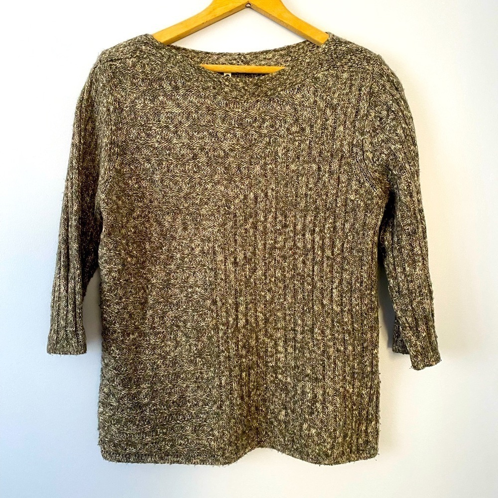 Leo & Nicole Gray Ribbed Knit Sweater Size S Cotton Blend 3/4 Sleeves Boat Neck